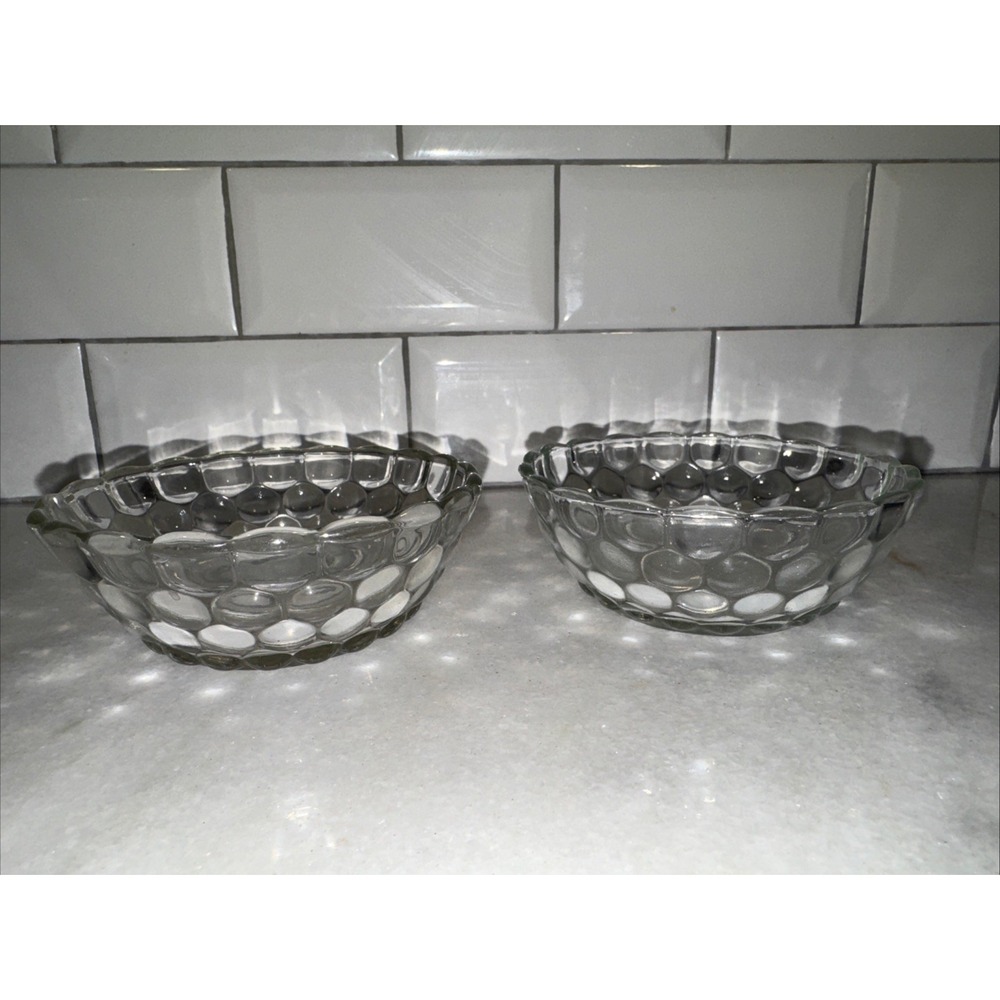2 Vintage Anchor Hocking Discontinued Bubble Clear Glass Dessert Bowl 4 1/8"W15